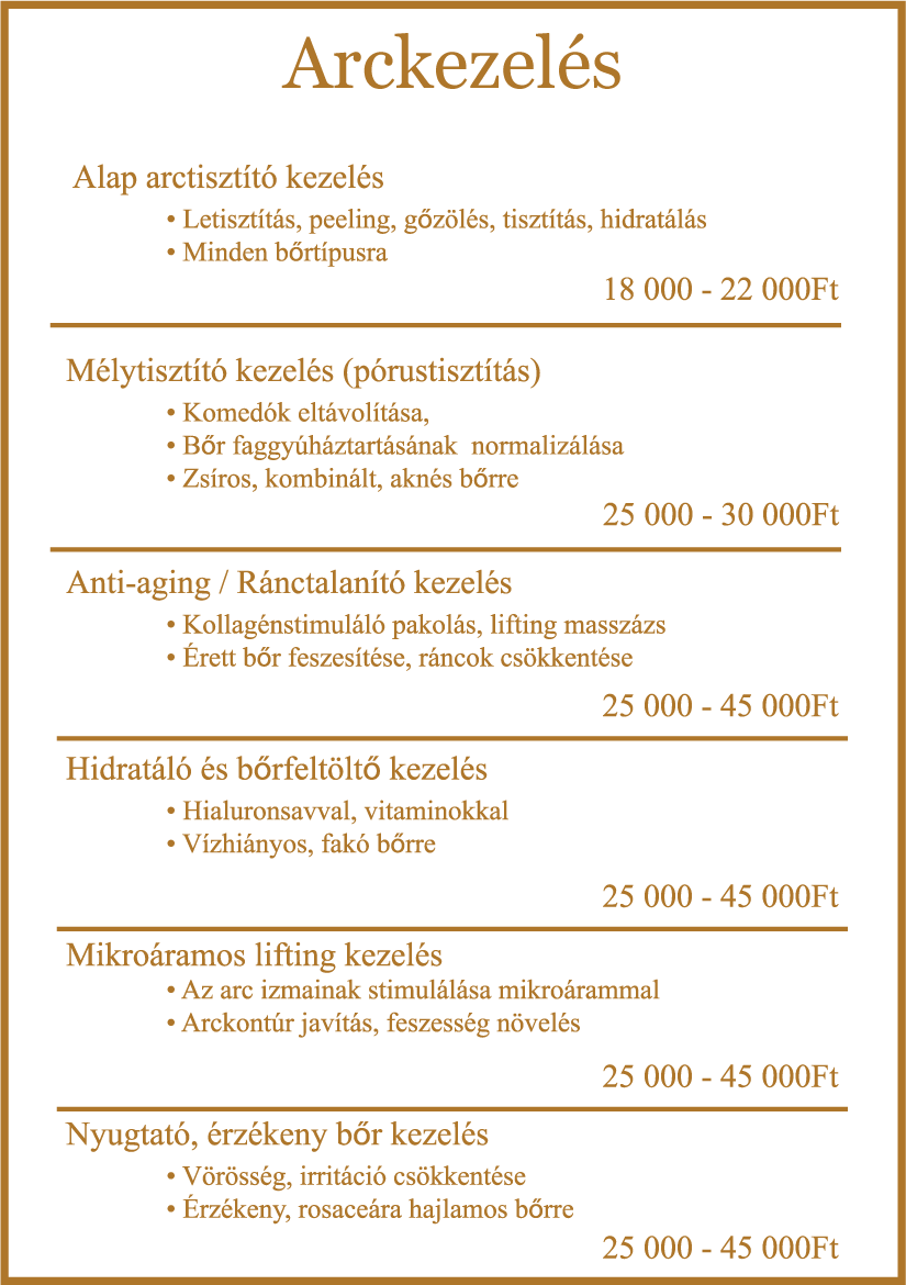 Arckezel�sek �rlista